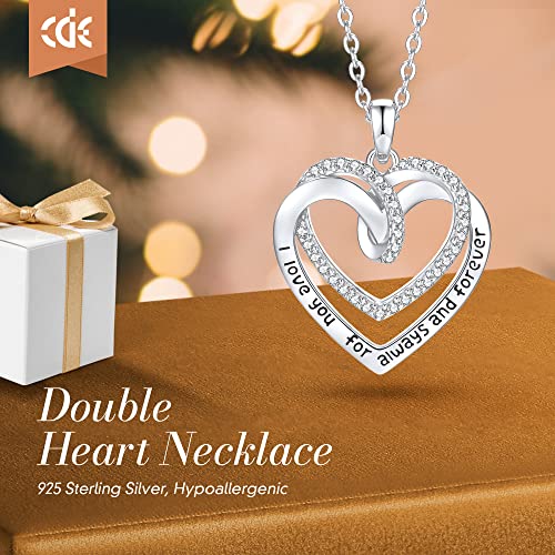 Cde Heart Necklaces For Women, 925 Sterling Silver Jewelry For Girls With 18K White Gold Plated Heart Pendant, Cubic Zirconia Necklace Gifts For Mom Wife Girlfriend Her Valentine's Day Birthday Anniversary Mothers Day #TOP2