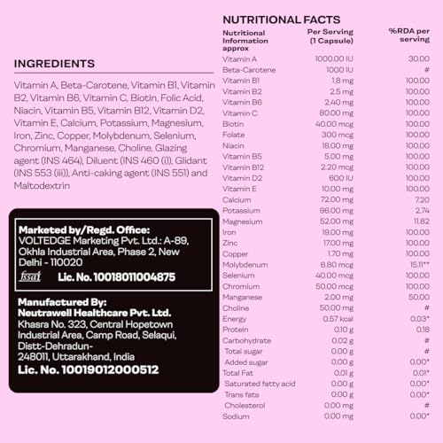 Image of Proathlix Super-Vita Multivitamin Capsules with Vitamin A, Vitamin B1, Vitamin E, Zinc & 60 Capsules, Supports General Health & Boost Immunity