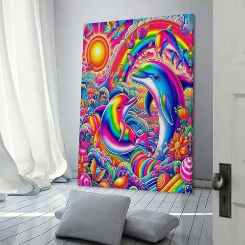 Dauphin peinture sur toile moderne pour décoration salon et chambre 60x90cm