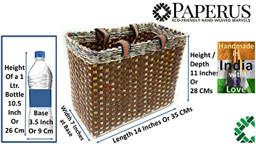 Image of Paperus, Large, Lunch Bag, Picnic Basket, Carry Bag, Handbag, Tiffin Basket for Office, Rectangular, Eco-Friendly, Handmade, of Paper Ropes, in Inch 11 H, 14 L, 7 Wide Base Brown