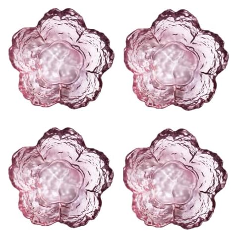 Sdeetesamjun Pink Glass Bowls Set of 4, Trifle Bowl Small Dipping Sauce Cups- Japanese Sakura Flower Cherry Blossom Shaped Bowl Decorative Bowl For Side Dishes, Ice Cream, Pudding, Custard, Dessert Cover