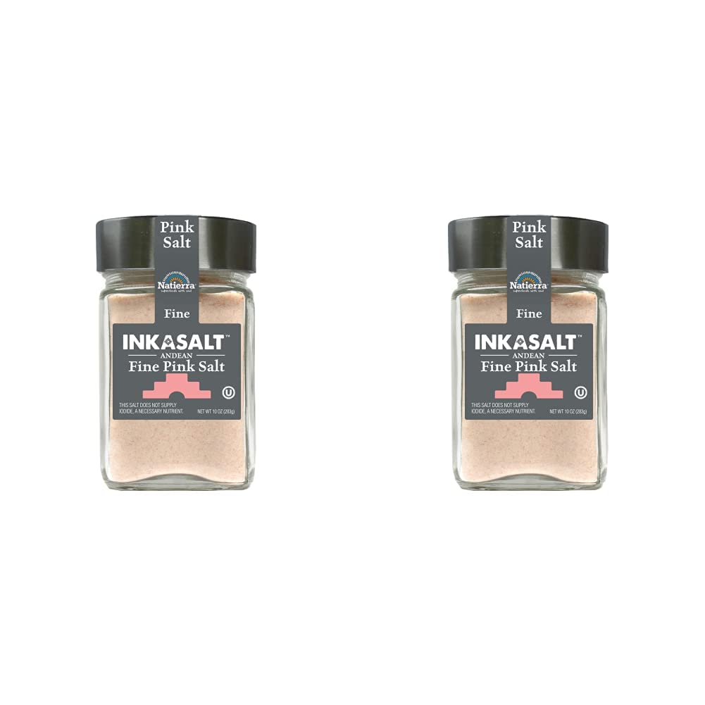 Natierra Himalania Fine Inkasalt Fair Trade Pink Salt in Glass Jar | Unrefined & Non-GMO | 10 Ounce (Pack of 2)