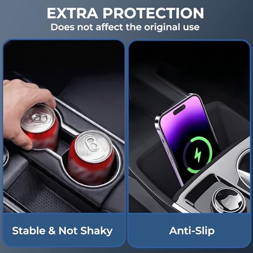 Image of Cup Holder Insert & Wireless Charging Protective Mat for Chevrolet Equinox 2026 2025(Not for EV) Interior Accessories Cup Holders & Wireless Charger Cover Pad for Chevy Equinox 2025-2026, Black