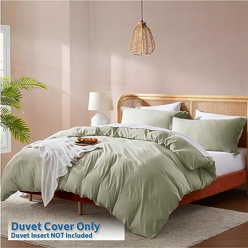 Nestl Light Sage Duvet Cover Queen Size - Soft Double Brushed Queen Duvet Cover Set, 3 Piece, with Button Closure, 1 Duvet Cover 90x90 inches and 2 Pillow Shams