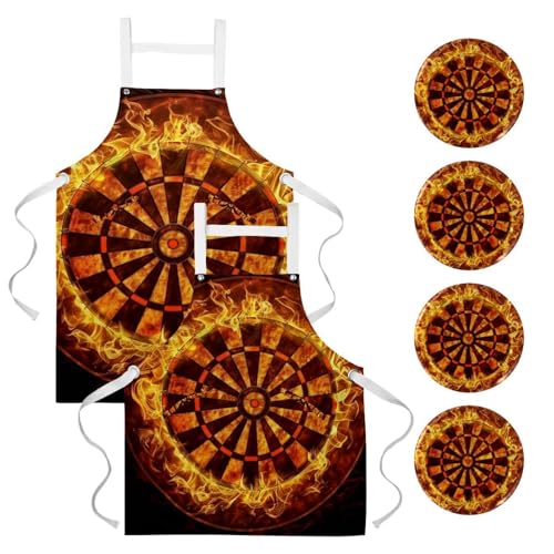 Tablier de cuisine lot de 2 avec broches fléchettes flamboyantes pour bistrot et bar