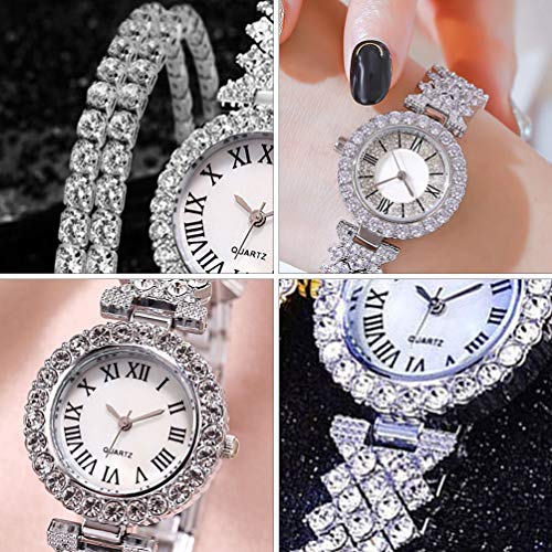 ساعة من بالاكو للنساء، بمينا فضية وسوار فضي، عرض تناظري، مرصعة بأحجار الراين