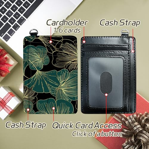 Image of Small Travel Wallets, Art Leaf Slim Minimalist Front Pocket Wallet with Wristlet, RFID Blocking PU Leather Credit Card Holder with ID Window Change Purse for Men Women