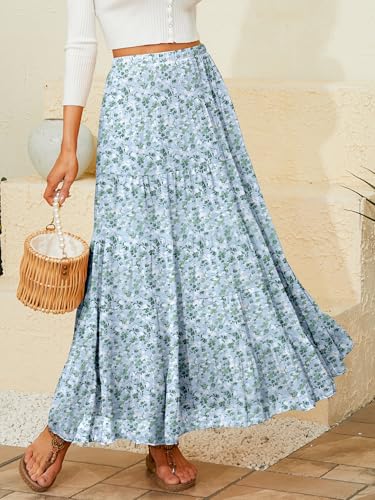 Image of NASHALYLY Women's Chiffon Elastic High Waist Pleated A-Line Flared Maxi Skirts