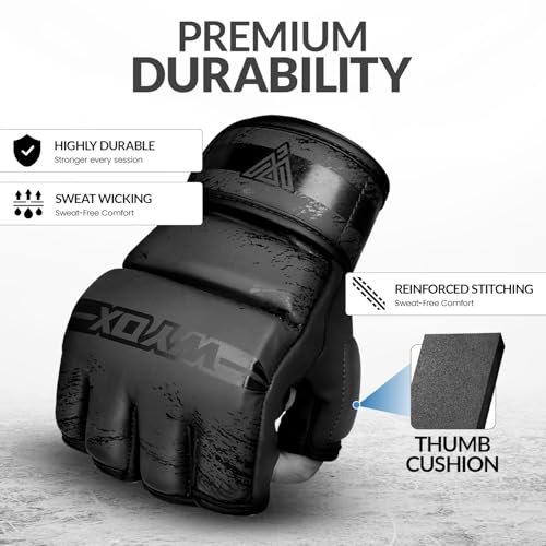 Image of WYOX MMA Gloves for Men & Women - Open Palm MMA Sparring Gloves with Multi-Layer Knuckle & Thumb Padding, Wrist Support, Fingerless Punching Bag Gloves for Grappling, Kickboxing, Muay Thai & Training