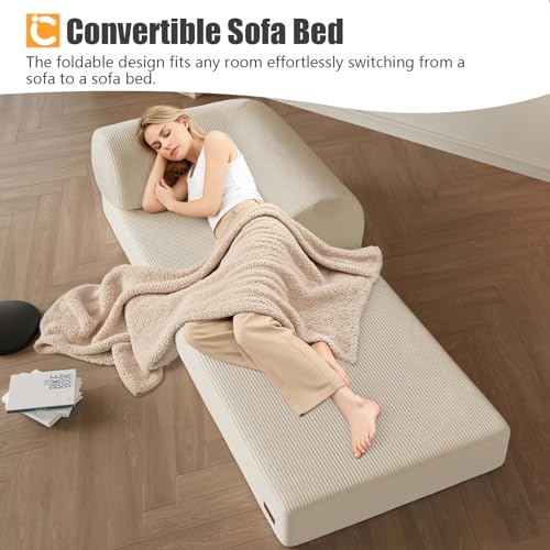 COMAX Folding Sofa Bed, Fold Out Chair, Foldable Sofa, Convertible Sleeper Chair for Adults, Futon Single Small Floor Couch for Spaces, Bedroom Living Room Guest Room, Beige
