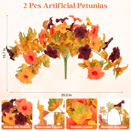 Image of Bassion Artificial Fall Flowers for Outdoors Decoration, 2 Pcs, Red Orange