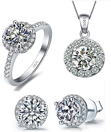 RM Jewellers 92.5 Sterling Silver American Diamond Lovely Princess BIS Hallmark Pendant Set for Women