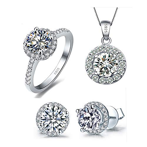 RM Jewellers 92.5 Sterling Silver American Diamond Lovely Princess BIS Hallmark Pendant Set for Women