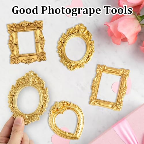 Image of Vintage Charm 12PCS Mini Photo Frame - Baroque Resin Picture Frames, Photo Frames for Wall Decor, Mini Vintage Photo Frame for Wall Decor, DIY Crafts, Home Decor, Golden