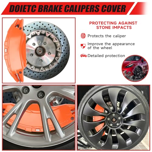 Image of Brake Caliper Covers Compatible with Tesla Model Y Juniper 2025-2026, 19 20 Inches Front and Rear Brake Wheel Hub Brake Caliper Covers 4 Pcs For Model Y Juniper Accessories Orange