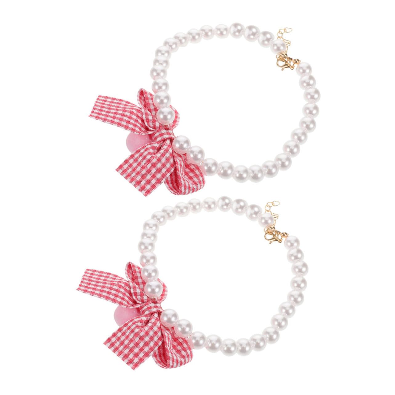Collier pour chat et petit chien à fausses perles et nœud élégant réglable x2