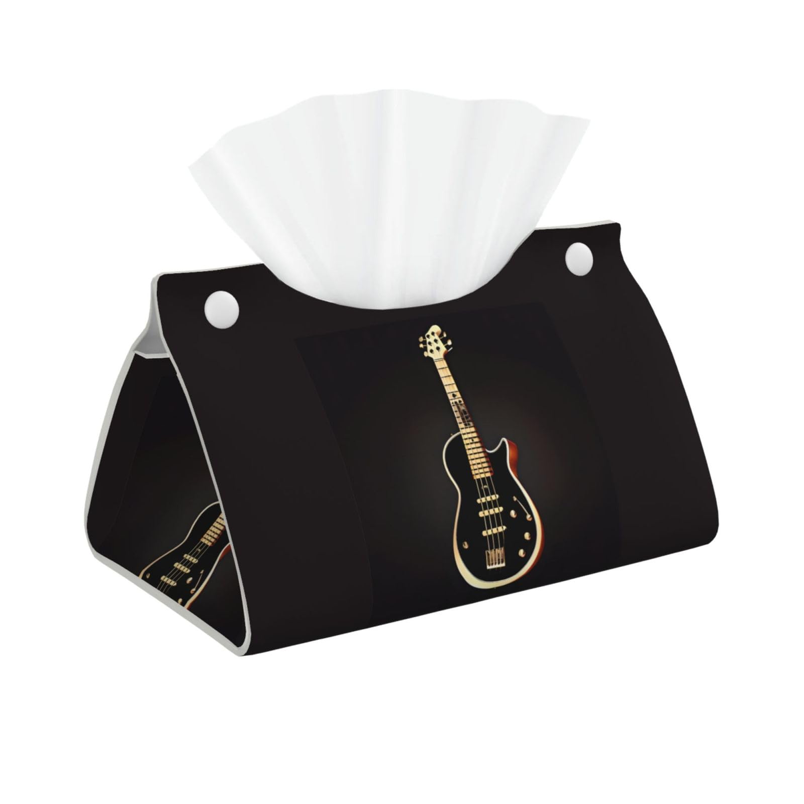 Black Guitar Rectangular Leather Tissue Box Cover, Folding Facial Tissue Holder Dispenser for Car