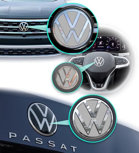 Image of IPG Decal Made for VW 2021 Passat Polo Tiguan Golf Rear /Front Emblem Logo Decals Stickers Set (4 Units) (Reflective White)