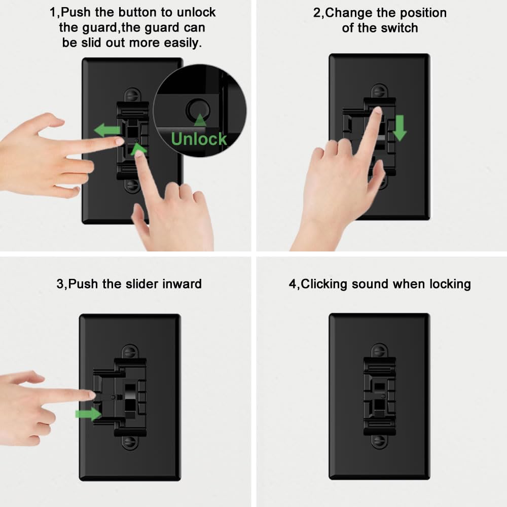 Light Switch Cover Guard,Toggle Lightswitch Coverplate Lock,Child Proof Switch Plate Cover Prevents Kids or Accidental Turned On/Off, (Gloss Black, 4 Pack)