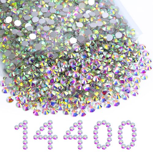 Image of Flatback Rhinestones Bulk, 14400PCS Crystal AB Rhinestones for Clothes DIY Decoration Crafts, Crystal AB, SS16, 3.8-4.0mm