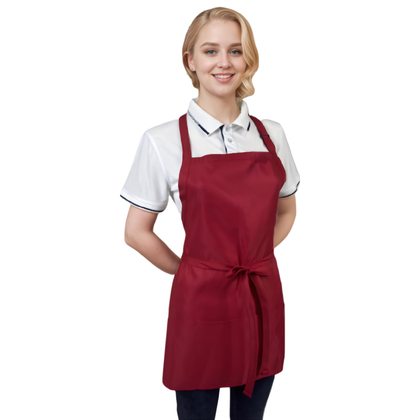 Delantal corto ajustable para mujer con 3 bolsillos, impermeable, cocina, barbacoa, delantal unisex