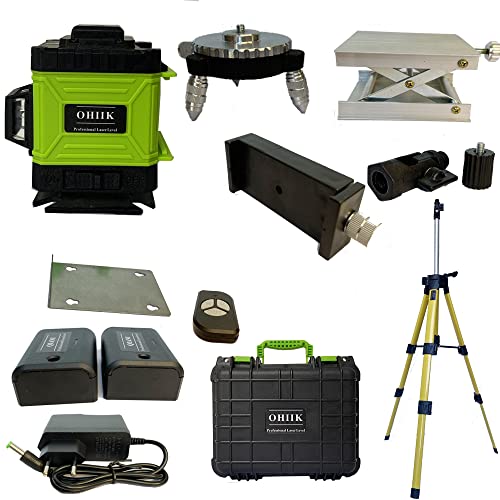 Ohiik 3X360 Laser Level Green 12 Lines Laser-4 Vertical Lines 8 Horizontal Lines With Tripod,2 Li-Ion Batteries And Hard Carry Case #TOP5