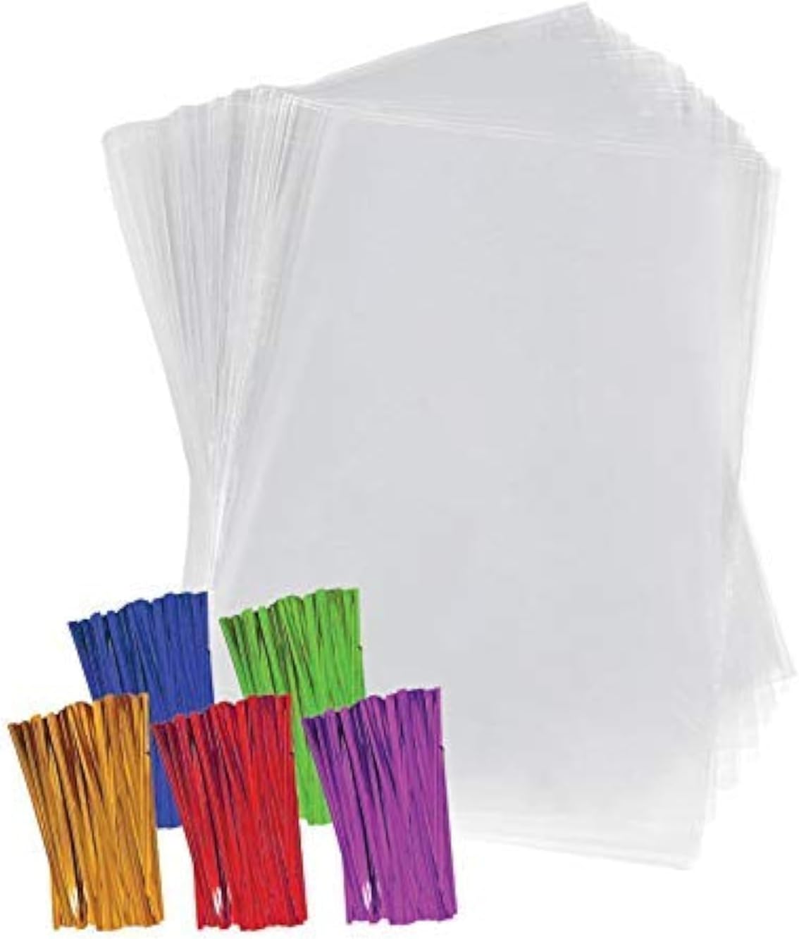 Purple Q Crafts Clear Plastic Cellophane Bags with 4" Colored Twist Ties for Gifts Party Favors (6"x9" 100 Pack)