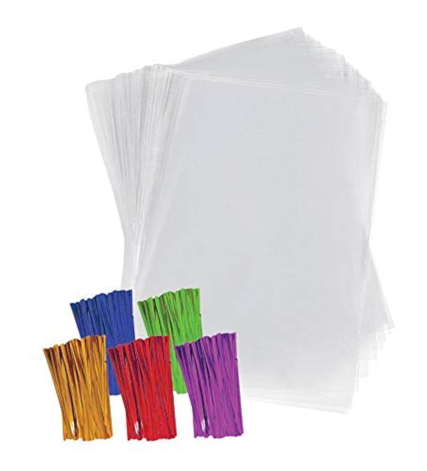 Clear Plastic Cellophane Bags with 4" Colored Twist Ties for Gifts Party Favors (6"x9", 100 Pack)
