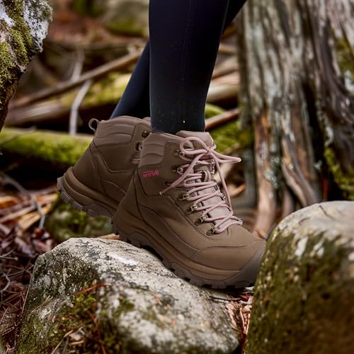 Image of NORTIV 8 Waterproof Women's Hiking Boots | Genuine leather hiking boots with shock-absorbing EVA arch support, anti-slip rubber outsoles, and durable toe protection