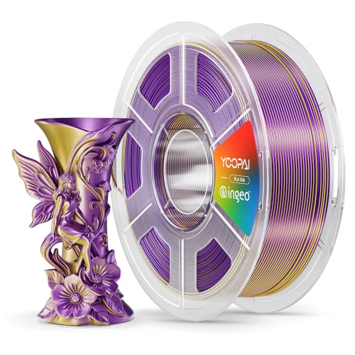 Image of YOOPAI Dual Color Silk PLA Filament 1.75mm, Two-Tone Coextrusion PLA 3D Printer Filament, Shiny Color Change Finish, Enhanced Formula for Stable Printing, 1kg Spool, Purple Gold