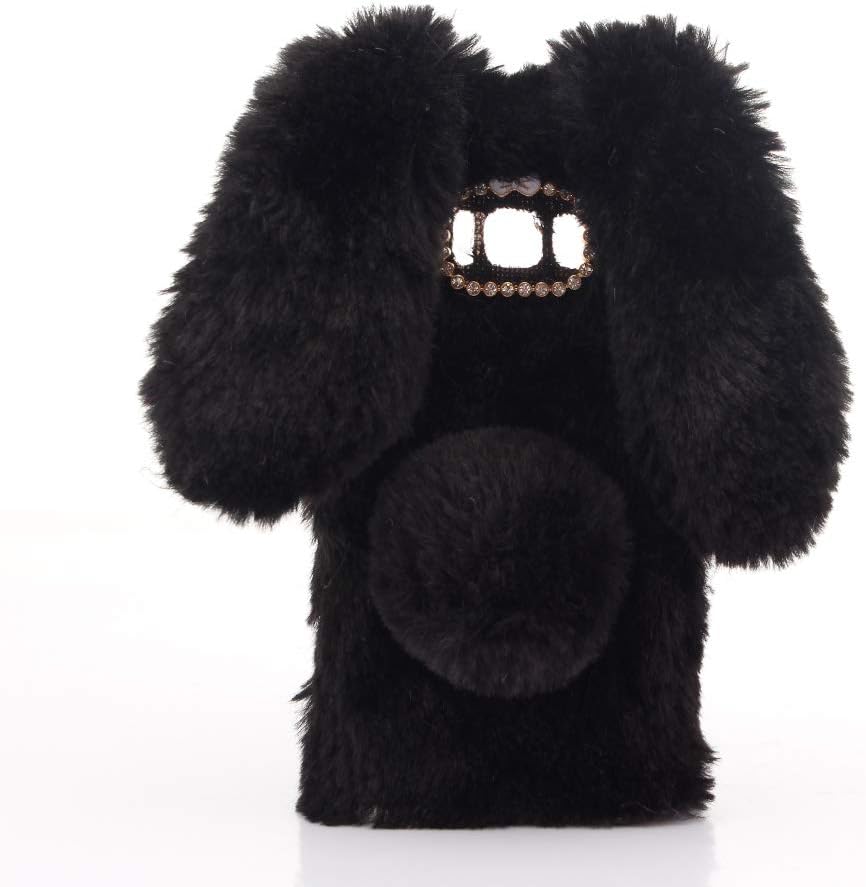 Galaxy Note 8 Case Cute,Shinetop Bling Diamond Soft Warm Fluffy Rabbit Fur Case Winter Handmade Bunny Hair Plush with Crystal Bowknot Protective Cover for Samsung Galaxy Note 8 (2017) - Black