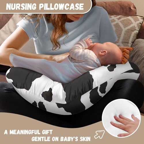 Image of Cow Baby Nursing Pillow Cover Removable Breathable Breastfeeding Pillow Slipcover, Stretchy Nursing Pillow Case Fits Snug On Infant