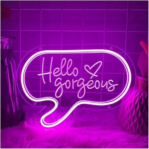 Enseigne au néon Hello Gorgeous pour une décoration murale de chambre chic