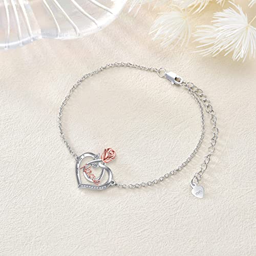 Popkimi Nana Bracelet Nana Jewelry Mother's Day Gifts For Nana Grandma Grandmother 925 Sterling Silver I Love You Nana Bracelet Birthday Jewelry Rose Flower Love Heart Bracelet For Women (Nana Bracelet) #TOP4