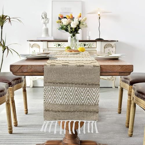 Image of Premium Boho Cotton Table Runner for 4 6 Seater Dining Table |Center Table |Coffee Table|Dining Table|Eating Area|Table Decor(14*72 INCHES)|Beige|SZPR 035