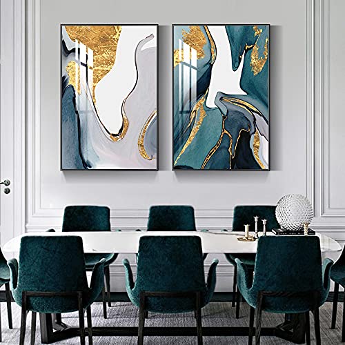 Toile art moderne feuille d'or rivière bleu 3 pièces 40x60cm - 3