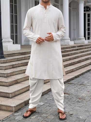 PASLTER Mens Kaftan Linen Cotton Pants Casual Kurta Elastic Waist Harem Baggy Yoga Pants Loose Fit Boho Hippie Trousers4