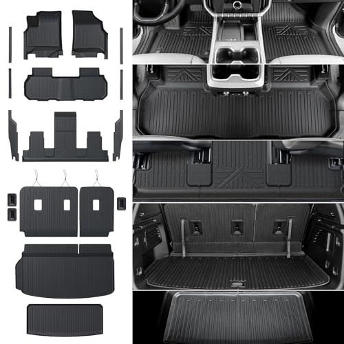 LUMWAY Floor Mats Cargo Liner for 2024 2025 2026 GMC Acadia (Only 7 Seats) All Weather TPE Mats Set Trunk Mat & 3rd Row Backrest Mat Door Sill ProtectorsAccessories