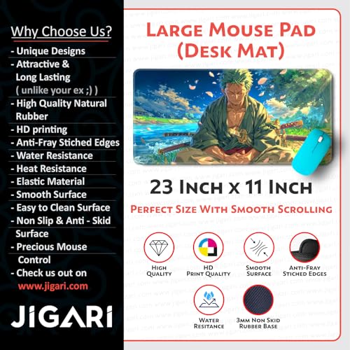 Image of Anime Theme Printed XL Extended Stich Edge Mousead | Smooth Surface Gaming Mousepad with Anti-Slip Rubber Base | 3mm Thick - 11 x 23 Inch (One Piece (P102))