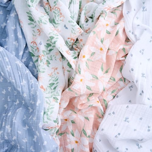 Image of aden + anais Essentials Cotton Muslin Swaddle, Breathable Baby Blanket, Ideal for Boys, Girls, Newborns, Babies & Infants, Receiving Blanket, Soft and Lightweight Wrap, 4 Pack, Butterfly Garden
