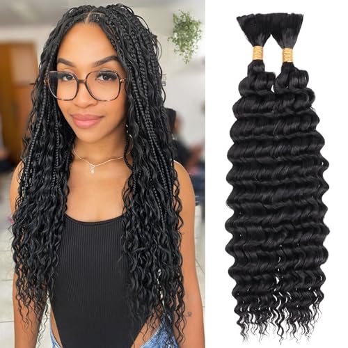 Leeven Braiding Hair for Boho Braids 18 Inch 2 Bundles Natural Black Water Wave Bulk Synthetic Hair No Weft Long Wet and Wavy Hair Bundle for Women 1B