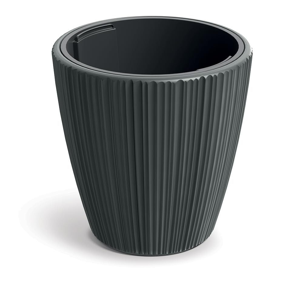 Tymar Blumentopf Gross mit Einsatz, Übertopf Hoch, Pflanzkübel, Blumenkübel aus Kunststoff_ORO (ø 24 cm; Dunkelgrau)