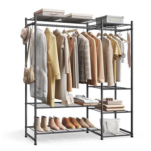 SONGMICS Portant à Vêtements, Dressing Ouvert, Portemanteau, avec 7 Étagères, 2 Tringles, 4 Crochets en S, Cadre en Métal, pour Chambre, Salon, Entrée,...