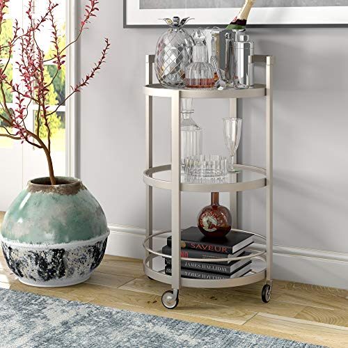 Image of Henn&Hart 21 inch Wide Round Bar Cart in Satin Nickel, Bar Carts for the Home