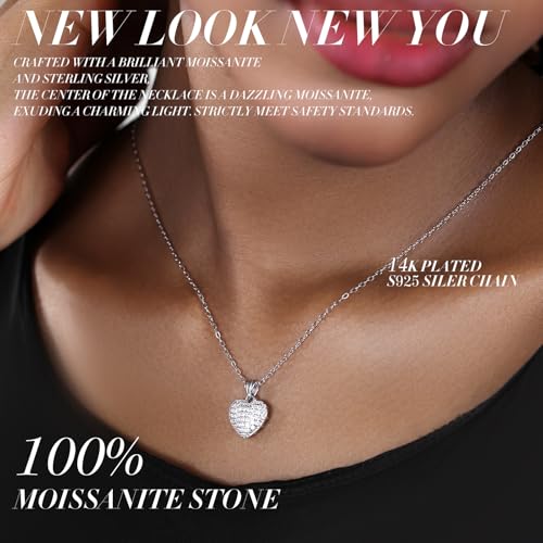 Pendant Necklaces for Women 925 Sterling Silver with Moissanite & Genuine Jewelry, Lucky Clover, Butterfly, Pink Crystal Heart Design, 14K White Gold Plated Nacklace, Mom Wife Women's Birthday Gifts3