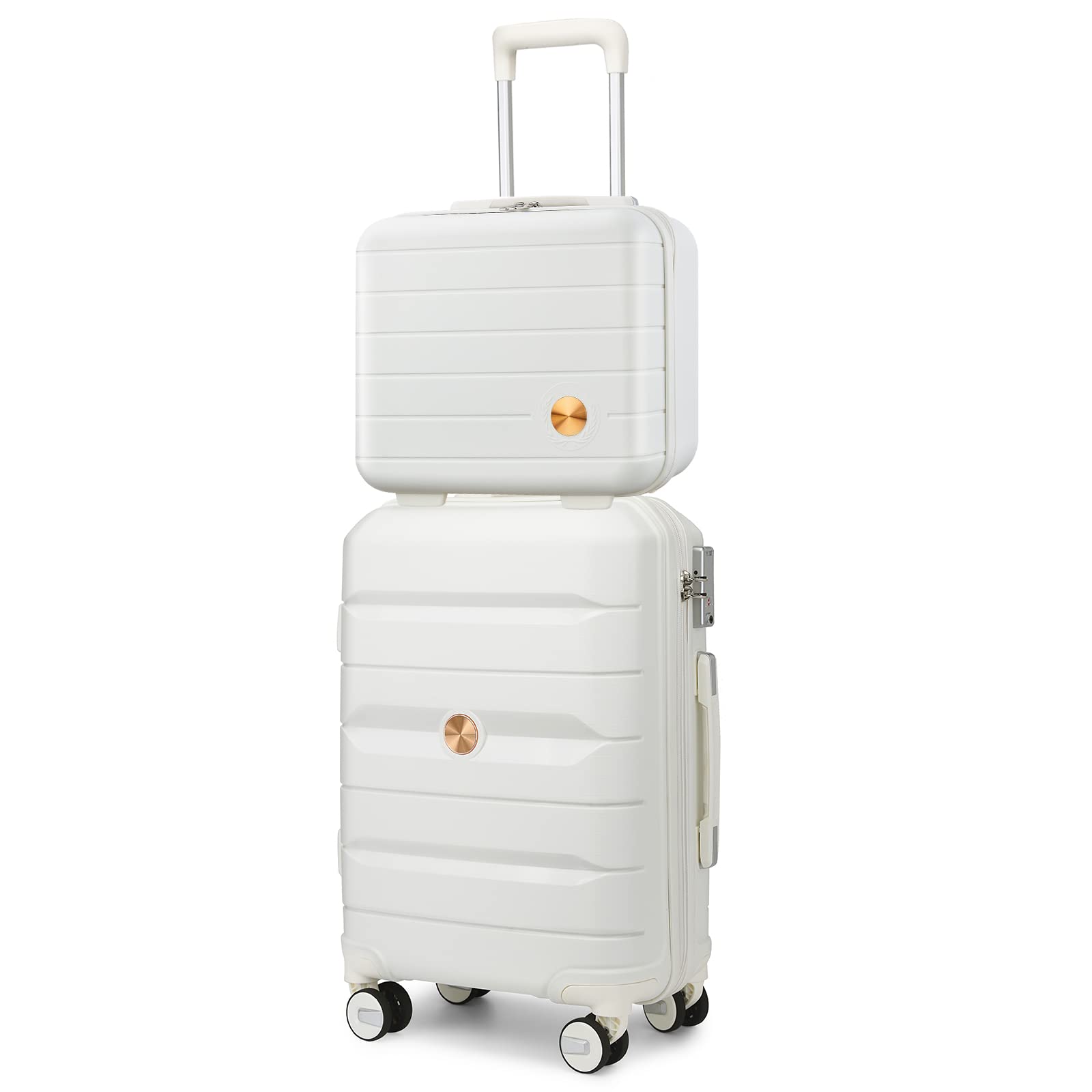 Somago 20" Carry On Luggage and 14" Mini Cosmetic Cases Travel Set Lightweight Polypropylene Suitcase with TSA Lock YKK Zipper Hardside Luggage with
