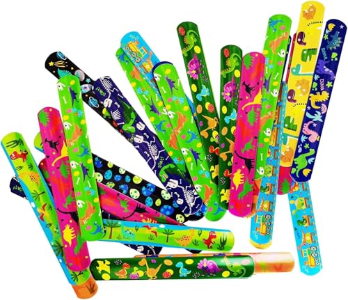 Image of SILLYME 12pc slap bands for kids - Return Gifts Birthday Party For Kids - Best Birthday Return Gift For Kids 6-12 - return gift for kids age 6-10 10-12 (dinosaur theme 12pc)