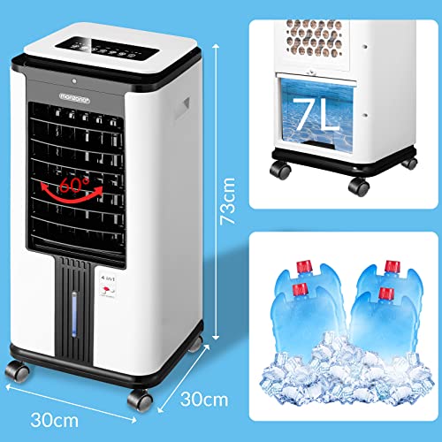 MONZANA® Aircooler 4in1 Fernbedienung 7L Tank Timer Mobil Luftkühler Ionisator Luftbefeuchter Ventilator Klimagerät Turmventilator Säulenventilator – Bild 4