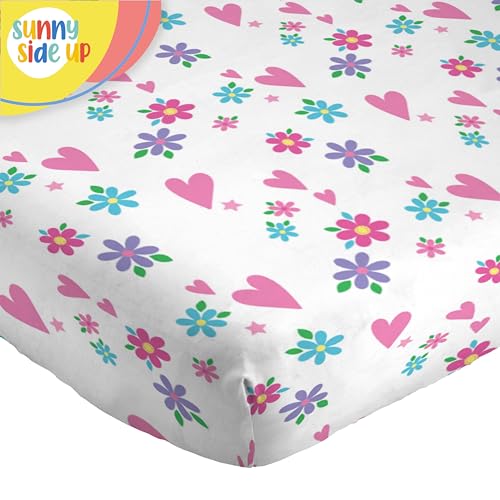 Image of Sunny Side Up Rainbow Unicorns Twin Sheet Set - 3 Piece Kids Bedding Set Includes Pillow Cover - Super Soft Floral Hearts Microfiber Sheets
