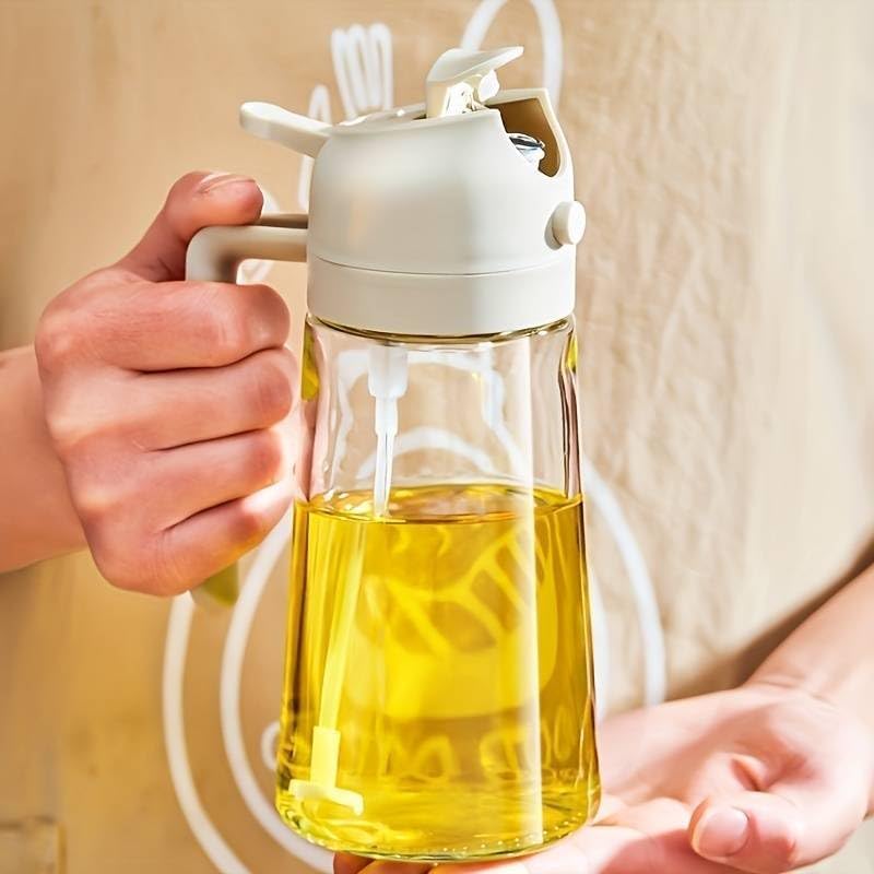 Image of 2-in-1 Glass Oil Dispenser and Sprayer for Cooking 500ml Large Capacity Olive Oil Mister and Pourer Leak-Proof Vinegar Soy Sauce Bottle for Air Fryer Salad Baking Grilling Kitchen BBQ Roasting Black